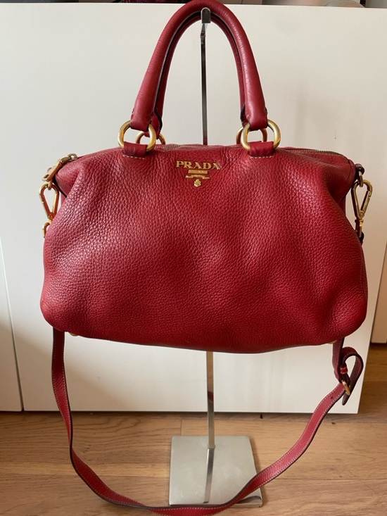 Prada Red Pebbled Leather Shoulder Bag with Gold Hardware - Picture 1 of 16